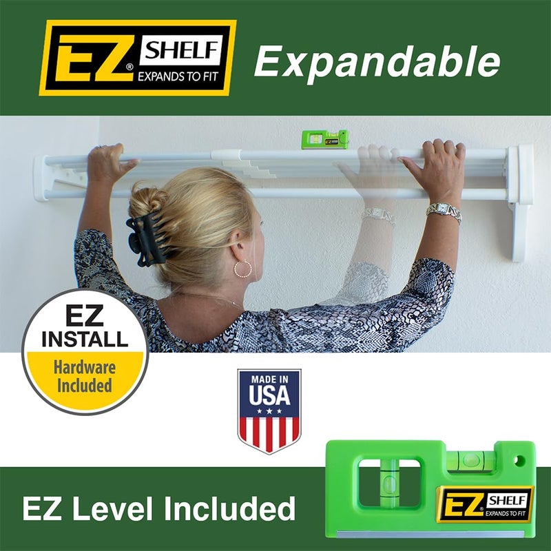 EZ SHELF - Closet Shelf with Hanging Rod â€“ 19.5â€ to 29" Expandable, White, Closet Shelves â€“ Strong, Holds 200 lbs â€“ Easy Install â€“ Backwall (floating) with 2 End Brackets, Alternative to Wire Shelving - Image 2
